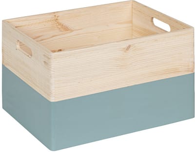 HAUDT® Houten stapel kist KIM MAXI open DENIM - 39,5 x 29,5 x 23 cm - inhoud 24,1L - blauwe kist - opbergkist