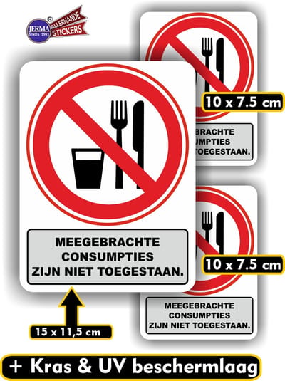 Jerma - Meegebrachte consumpties verboden – Sticker - 2 st. - 10x15 cm - Weerbestendig - Zelfklevend