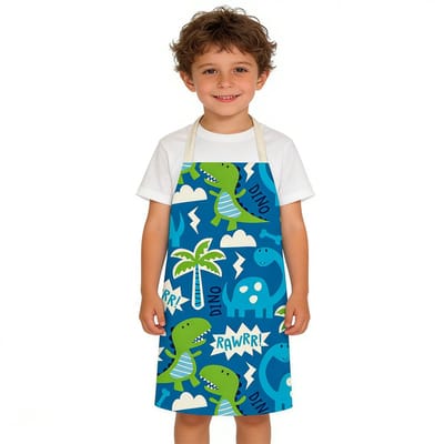 Kinderschort met cartoonprint - Dinosaurusschort - Schilderschort voor kinderen - Geschikt voor koken en schilderen in de keuken - Aanbevolen voor jongens en meisjes met een lengte van 90-135 cm (gewicht onder 70 kg)