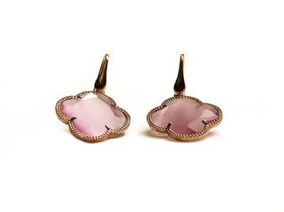 model Fiori 1 klaver oorringen in zilver roze verguld roos