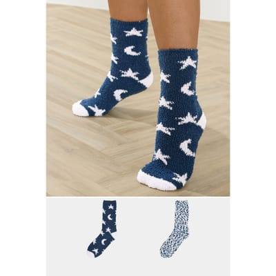 Yours 2Pack Marineblauwe Popcorn Fleece Sterren Bedsokken Size 41-44