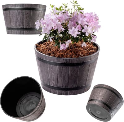 KADAX Bloempot, plastic bloemenbak, ronde plantenbak, voor binnen en buiten, plantenbak voor bloemen, huis, tuin, balkon, terras, weerbestendig (diameter 30 cm, bruin)