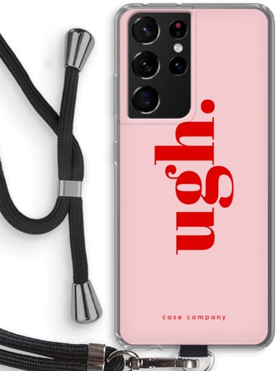 Case Company® - Hoesje met koord geschikt voor Samsung Galaxy S21 Ultra hoesje met Koord - Ugh - Telefoonhoesje met Zwart Koord - Bescherming aan alle Kanten en Over de Schermrand