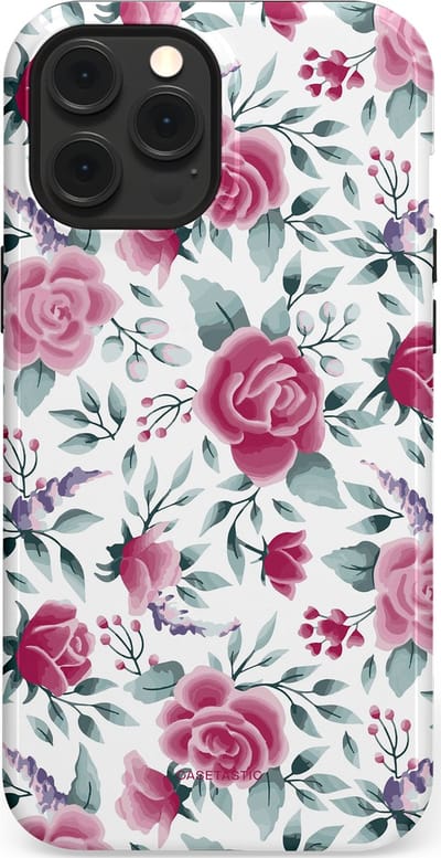 Casetastic Hoesje Geschikt voor Apple iPhone 12 Pro Max Magsafe - Stijlvolle Beschermende Duo-layer Case - Paarse Bloem Pracht