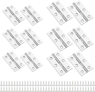 12-delige set roestvrijstalen vouwscharnieren met 72 schroeven - 6 grote (6 x 3.8 cm) + 6 kleine (5.5 x 3.5 cm) - duurzame metalen scharnieren voor kastdeuren, houten dozen en lades