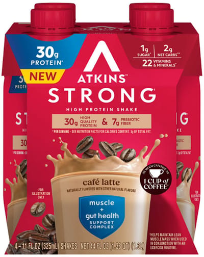 Atkins | Strong High Protein Shake | Café Latte | 4 Stuks | 4 x 325ml