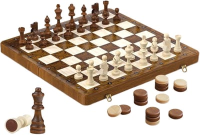 Schaakspel Opvouwbaar - Houten Bord - Reizen en Spelen - Magnetisch Ontwerp - 40 x 20 cm - Houtkleur