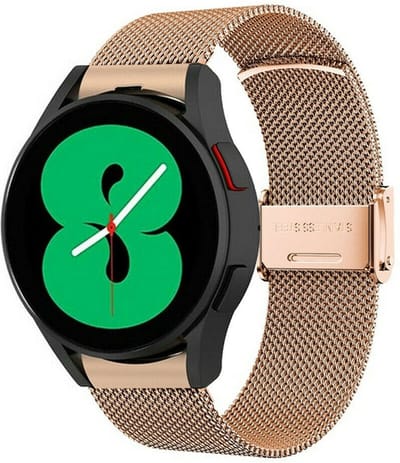By Qubix - Milanese bandje met klemsluiting 20mm - Champagne goud - Geschikt voor Samsung Galaxy Watch 7 (40 & 44mm) - Galaxy Watch FE - Galaxy Watch 6 - Galaxy Watch 6 Pro - Galaxy Watch 5 - 5 Pro - Galaxy Watch 4 - 4 Classic