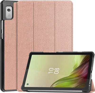 Hoes - Geschikt voor Lenovo Tab M9 - Dun & Stevig - Trifold Bookcase - Hard Cover - Hardcover Book Case - Tablet Hoesje - Rosé goud