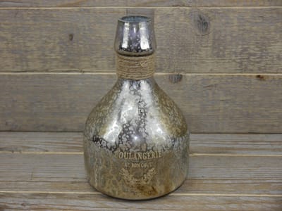 SENSE Decoratieve fles vaas met opdruk - Vintage stijl vaas - Vaas zilver antiek