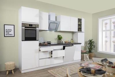 Goedkope keuken 330  cm - complete keuken met apparatuur Lorena  - Wit/Wit mat - soft close - keramische kookplaat - vaatwasser - afzuigkap - oven    - spoelbak