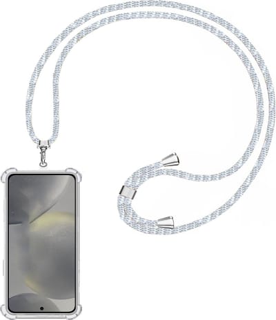 Telefoonkoord + Hoesje Geschikt voor Samsung Galaxy S24 - Lengte Verstelbaar - Telefoonketting - Shock Proof Case - Baby Blauw