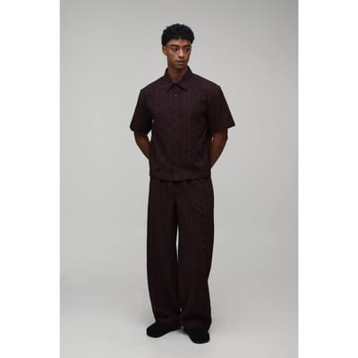 Cotton Embroidered Oversized Boxy Shirt & Extended Drawcord Baggy Trouser Set | Chocolate | Size Medium