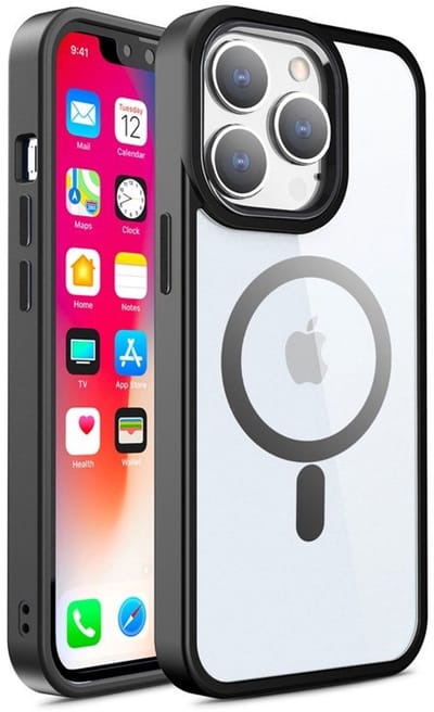 Clear Hybrid MagSafe Hoesje geschikt voor iPhone 16 Pro - transparant/zwart- Transparant - Magnetische ring - Bescherming tegen krassen en stoten - Duurzaam - Licht - Stijlvol