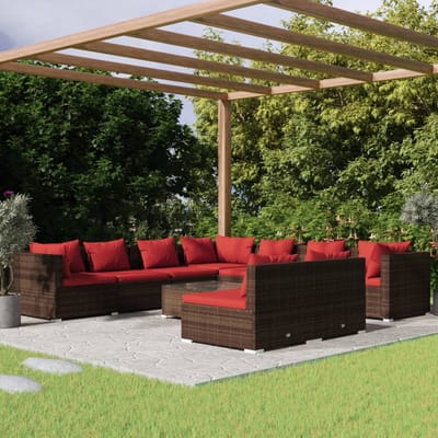 vidaXL - 10-delige - Loungeset - met - kussens - poly - rattan - bruin