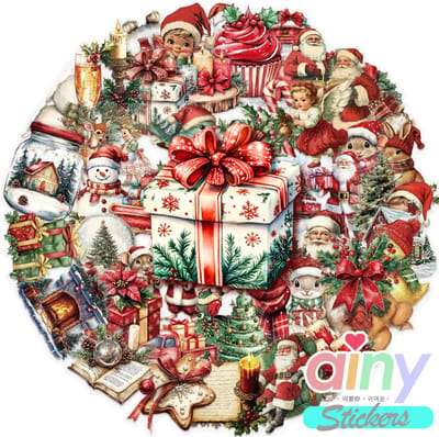 Ainy Stickers Kerst PET 50 stuks voor bullet journal, fotoalbum, wenskaarten, laptop, telefoon, waterfles, geschenksticker, knutselen stickervellen voor kinderen / volwassenen - ideaal voor cadeauverpakkingen, kerstkaart en kerstkado