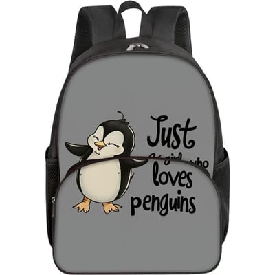 Pinguïnprint Schoolrugzak voor Jongens/Meisjes Beste Cadeau Waterdicht 2D Platte Cartoon Ronde Voorzak Tas voor Kinderen gray