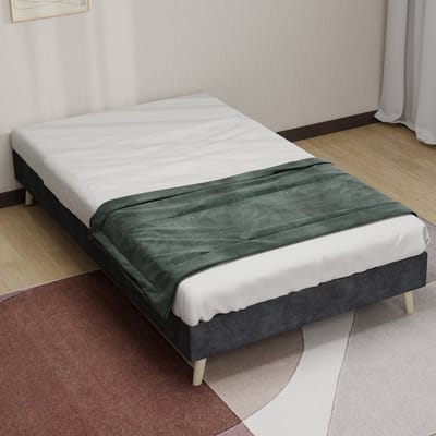 Wishdor Bedframe – 90 x 200 cm – Hoofdloos Ontwerp – Stof en Metaal Grijs – Massief Houten Poten – Afgeronde Randen – Ruimtebesparend voor Kleine Slaapkamer – Eenvoudige Montage