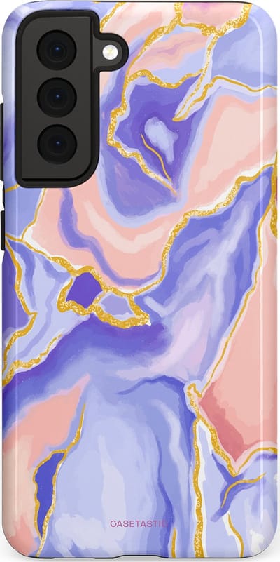 Casetastic hoesje geschikt voor Samsung Galaxy S21 FE 5G - Dubbellaagse bescherming - Riviergloed - Fashion Case - Lavendel Lichtgrijs Zand Lichtroze