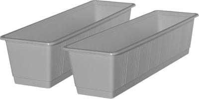 Geli Plantenbak kunststof - 2x - lichtgrijs - 60 x 17,5 x 14,5 cm - Bloembakken/plantenbakken voor binnen/buiten