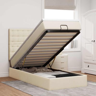 vidaXL - Bed - met - matras - 100x200 - cm - stof - crèmekleurig