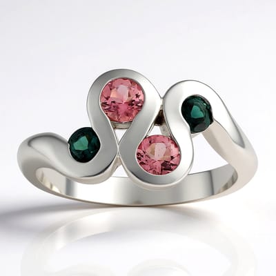 Cavill - Ring 925 Sterling Zilver met 0,44 ct Braziliaanse Roze Toermalijn en Indigoliet - Palladiumglans - Elegante Ronde Edelsteen - Maat 16