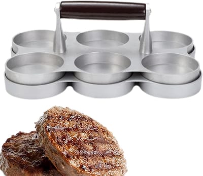 Vleespatty Maker - Hamburgerpers - Maak Pasteitjes - Zes Ronde Vormen - 22.3 cm - Zilver