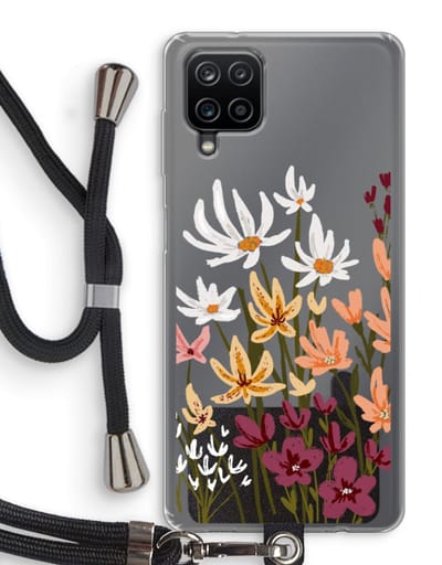 Case Company® - Hoesje met koord geschikt voor Samsung Galaxy A12 hoesje met Koord - Painted wildflowers - Telefoonhoesje met Zwart Koord - Bescherming aan alle Kanten en Over de Schermrand