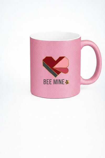 Glitter Roze 'Bee Mine' Mok met Geometrisch Hart & Bij - Valentijn Liefdes Cadeau