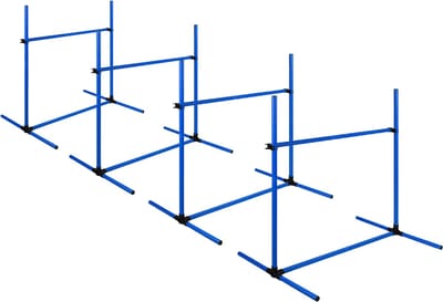 NAIZY 4-delige behendigheids hordenset PVC slalom huisdier in hoogte verstelbare trainingspalen springpalenset voor honden en katten conditietraining springkracht, behendigheid - blauw