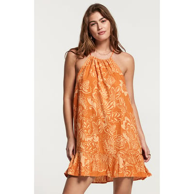 Shiwi Ladies Medellin Dress Artsy Leaves Fresh Apricot Orange Size: S | Mini Dresses Outlet | Dames | Oranje
