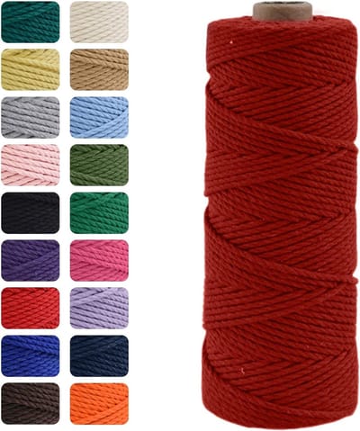 3mm Macrame Touw in Bordeauxrood, Natuurlijke Katoen, 100m, Perfect voor DIY Projecten, Cadeauverpakking en Bruiloft Decoraties
