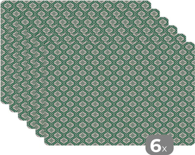 Placemat - Placemats kunststof - Sneeuwvlok - Winter - Vintage - Patroon - Kerst - 45x30 cm - 6 stuks - Hittebestendig - Anti-Slip - Onderlegger - Afneembaar