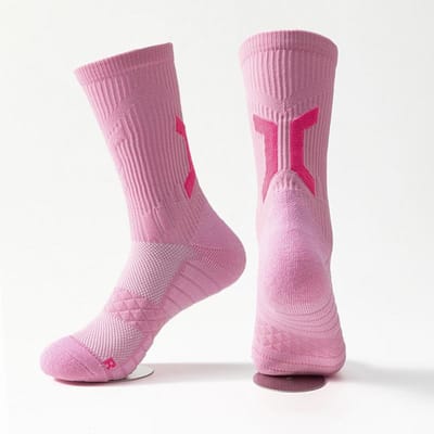 1 Paire Chaussettes de Basketball Professionnelles pour Homme avec Semelle Éponge Épaisse Chaussettes de Sport Respirantes Homme Chaussettes Longues de Badminton rose