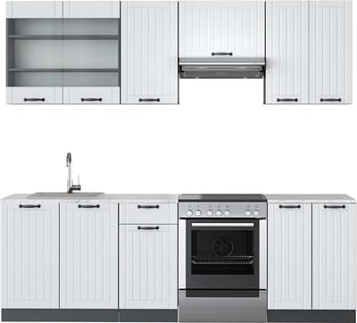 Vicco Fame-Line Complete keukeneenheid – 240 cm, WB Marmer Landhuis wit/antraciet