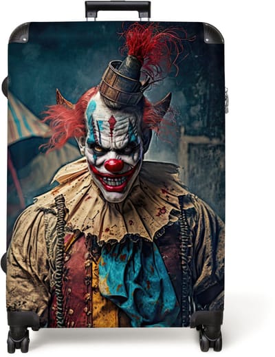NoBoringSuitcases.com® - Koffer groot - Reiskoffer lichtgewicht - Clown - Horror - Kleding - Portret - Rolkoffer met 4 wielen - Grote trolley XL - 98 liter bagage
