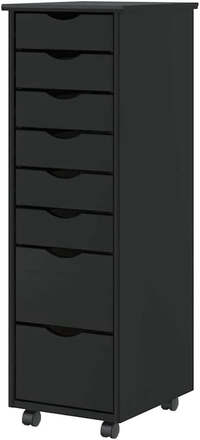 Roller kast - Ladekast archief - Kantoor organiseren - Massief grenenhout - 34 x 39 x 103 cm - Zwart
