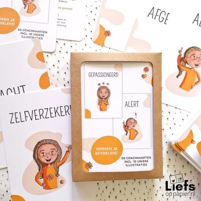 Herken je gevoelens coachkaarten - voor coaches en trainers - werkvorm - 50 kaarten - Liefs op papier