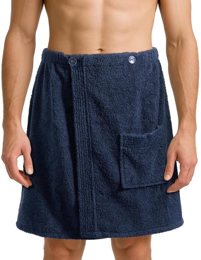Sauna Kilt Heren - Katoenen Handdoek met Knoopjes en Elastiek - Zacht en Absorberend - One Size - Donkerblauw