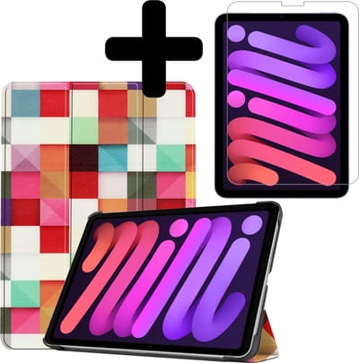 Hoesje - Geschikt voor Apple iPad Mini 6 (2021) - 8.3 inch - 6e Generatie - Met Screenprotector - Hardcover Book Case - Trifold Bookcase Hoes - Hard Cover - Tablethoes - Blokken