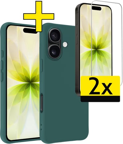 Hoesje - Met 2x Screenprotector - Geschikt voor Apple iPhone 17 - Sterk & Shockproof - Back Cover - Siliconen Case - Telefoon Hoes - Telefoonhoesjes - Donkergroen