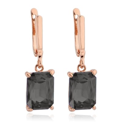 Deja Jewels Oorbellen met Hangers - Dames, Rosegoudkleurige Afwerking, Rechthoekige Smokey Grey Glassteen