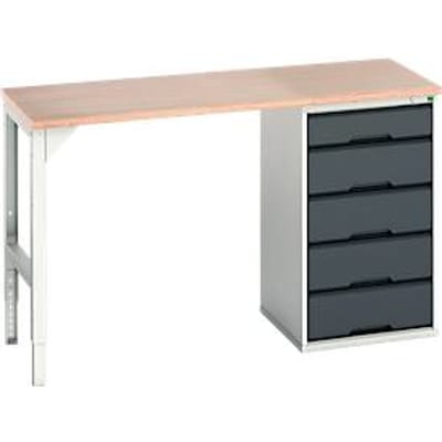 Onderzetter Bott verso, multiplex legbord, 5 laden, B 1500 x D 600 x H 930 mm, lichtgrijs / antracietgrijs