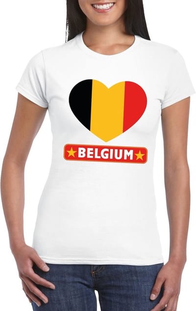 Belgie t-shirt met Belgische vlag in hart wit dames S