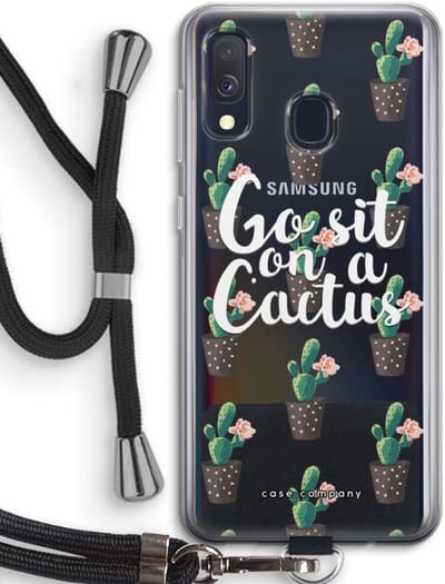 Case Company® - Hoesje met koord geschikt voor Samsung Galaxy A40 hoesje met Koord - Cactus quote - Telefoonhoesje met Zwart Koord - Bescherming aan alle Kanten en Over de Schermrand