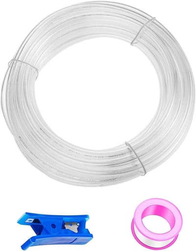 Transparante pneumatische slang van polyurethaan 20 m, persluchtslang 8 mm, inwendig 5 mm met buissnijder en teflonband voor optimale luchtdoorvoer