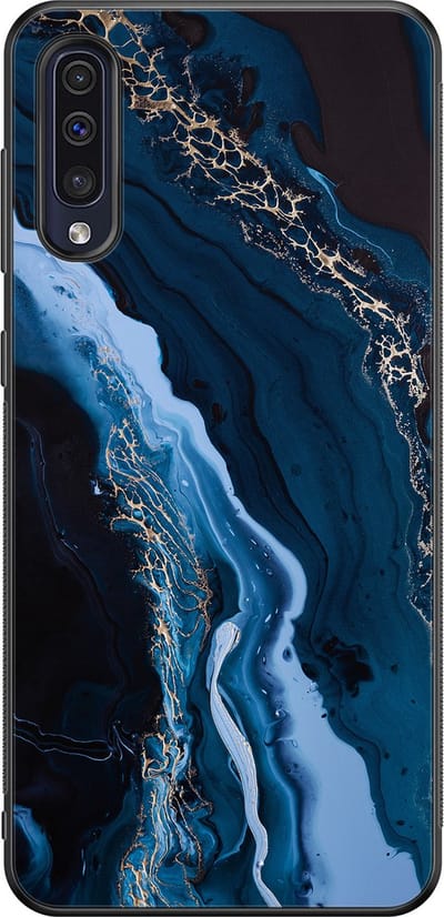 Leuke Telefoonhoesjes - Hoesje geschikt voor Samsung Galaxy A50 - Marmer kobaltblauw - Backcover zwart - Marmer - Blauw