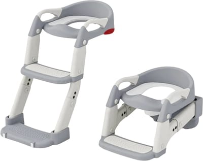 Kelseek kindertoiletbril - Toiletverkleiner - Kinderen, peuters - Potje - Met trappetje - Verstelbaar - 3-in-1 - Anti-slip - Grijs