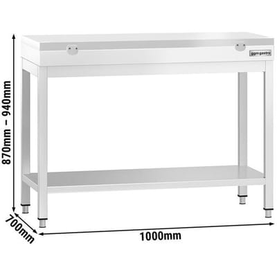 GGM Gastro Edelstahl Arbeitstisch PREMIUM - 1000x700mm - mit Grundboden - inkl. Schneideplatte Weiß