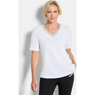 Katoenen shirt met borduursels - wit - Gr. 22 van Goldner Fashion